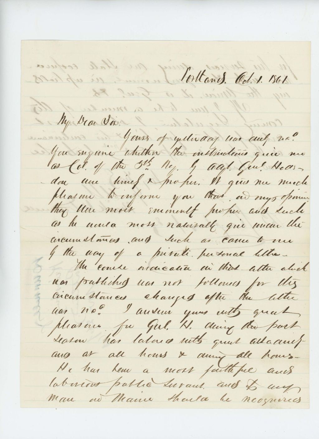 Miniature of Mark Dunnell writes B. Kingsbury regarding General Hodsdon