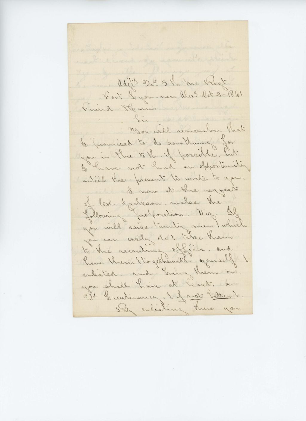 Miniature of Adjutant George Graffam writes Alberton Harris, Esq to offer a lieutenant's position in return for recruiting 20 men