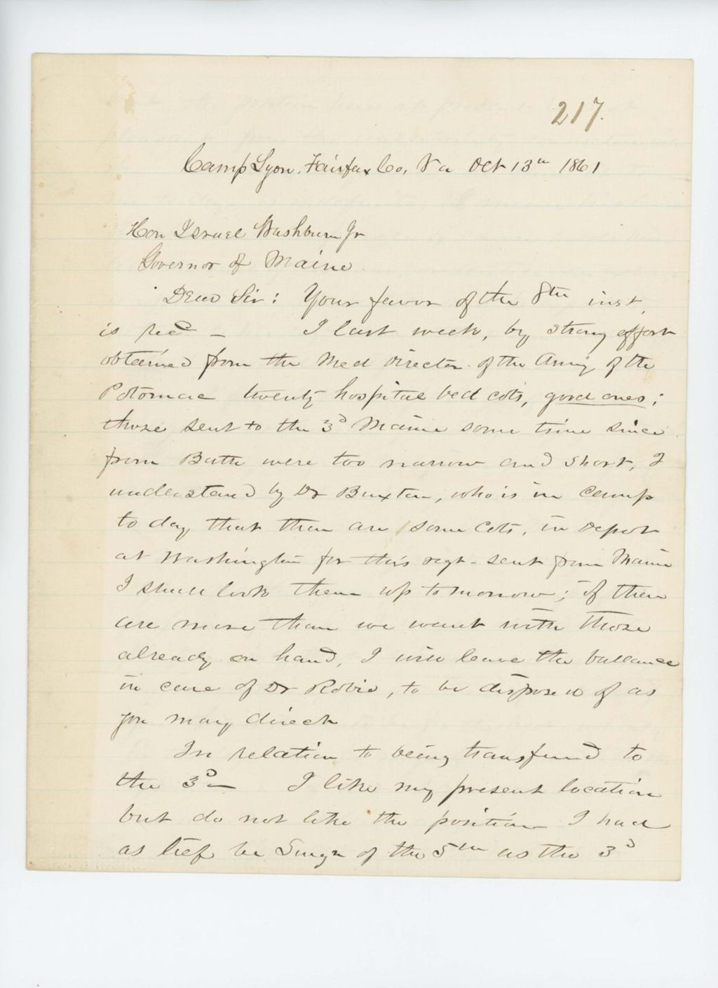 Miniature of Dr. George Brickett writes Governor Washburn about medical supplies