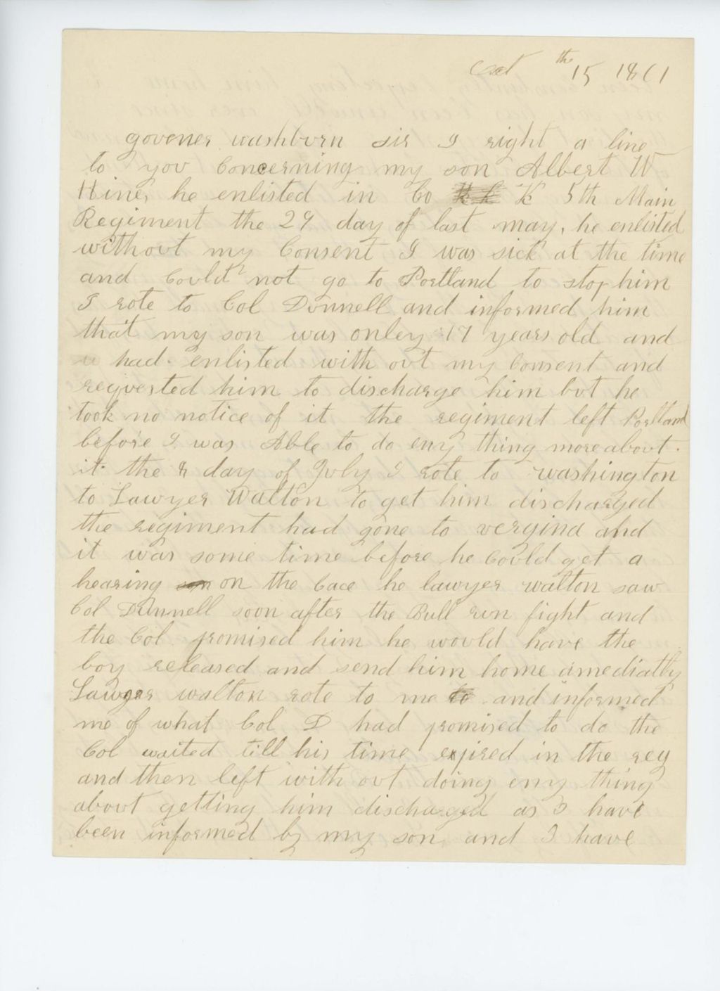 Miniature of Leonard Hines requests a discharge for his son Albert