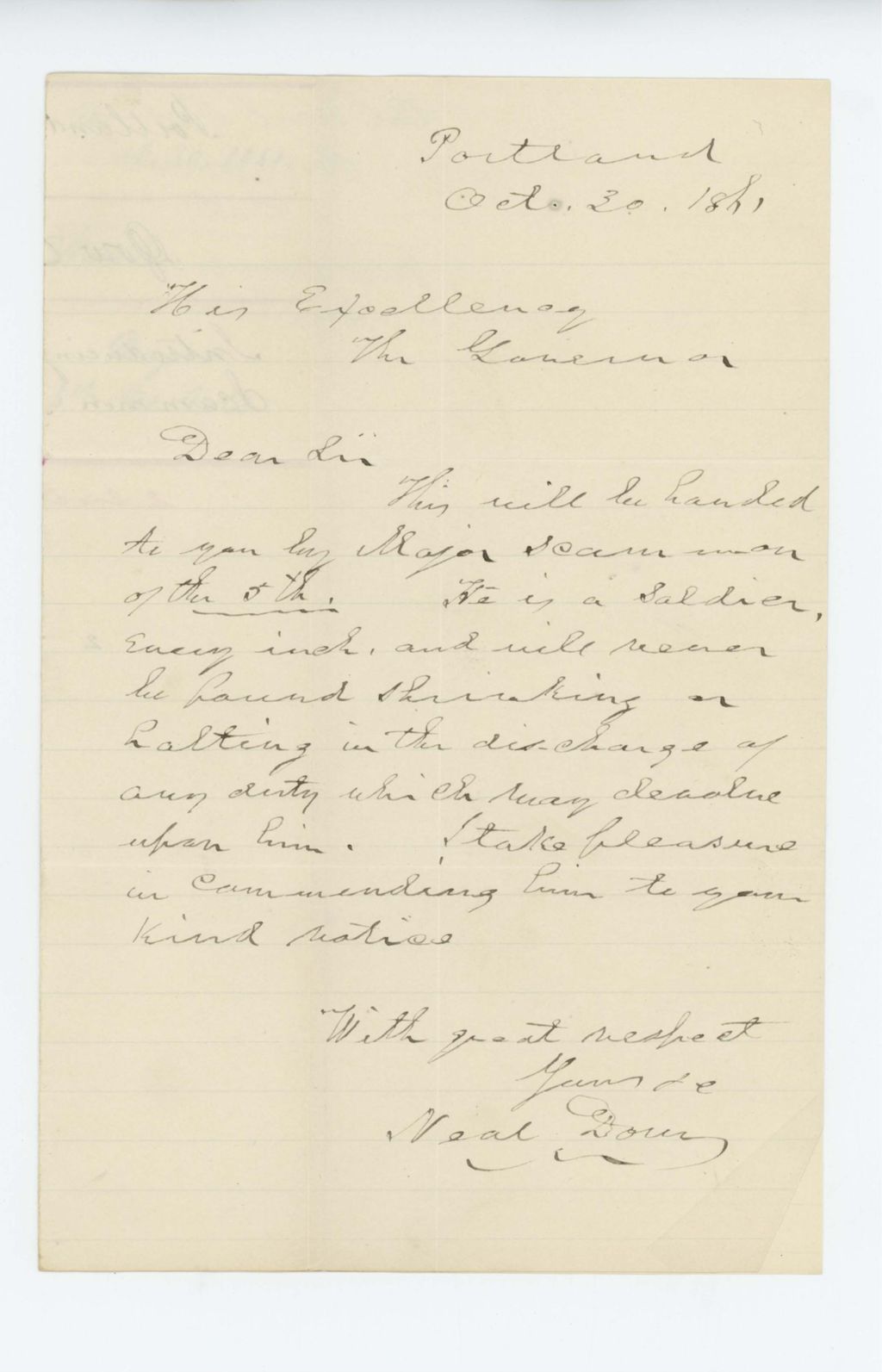 Miniature of Colonel Neal Dow recommends Major Scammon to Governor Washburn