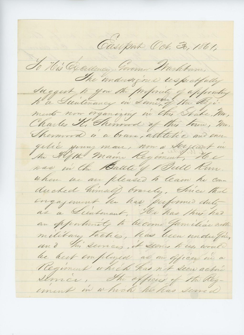 Miniature of M.B. Nutt and others recommend Charles Sherwood for promotion to lieutenant
