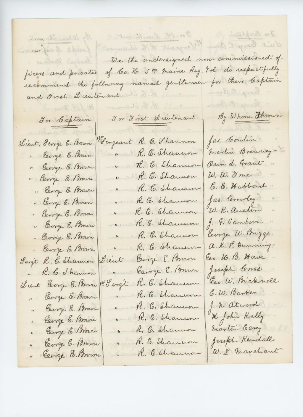 Miniature of Company H list of votes for new officers