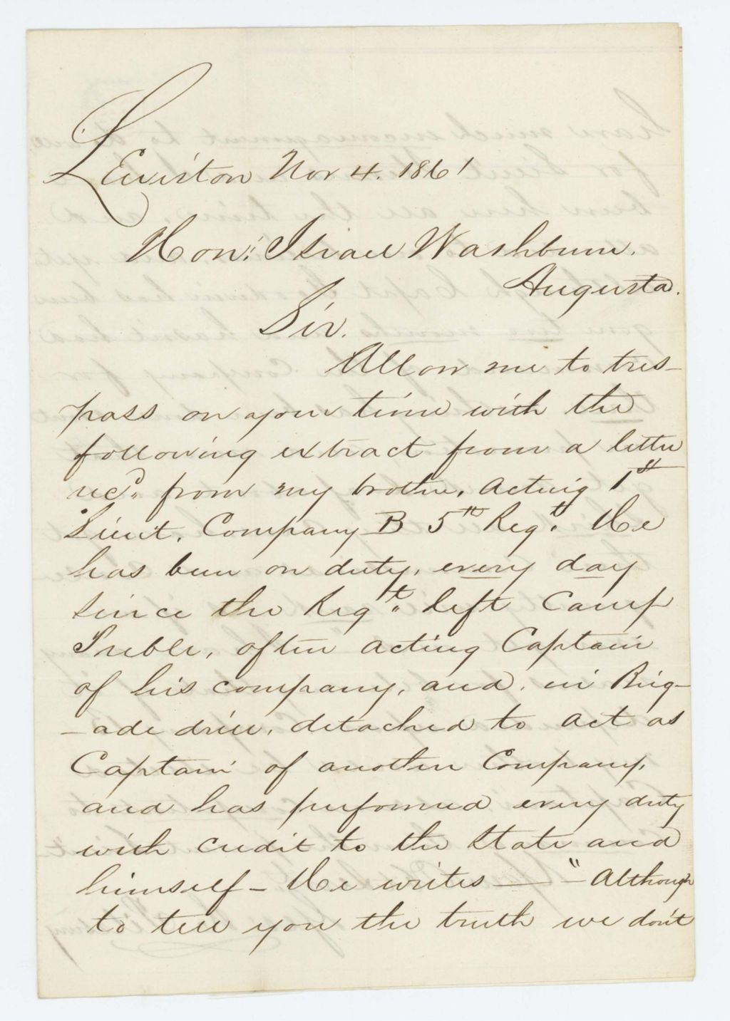 Miniature of George H. Pillsbury writes Governor Washburn requests promotion for his brother