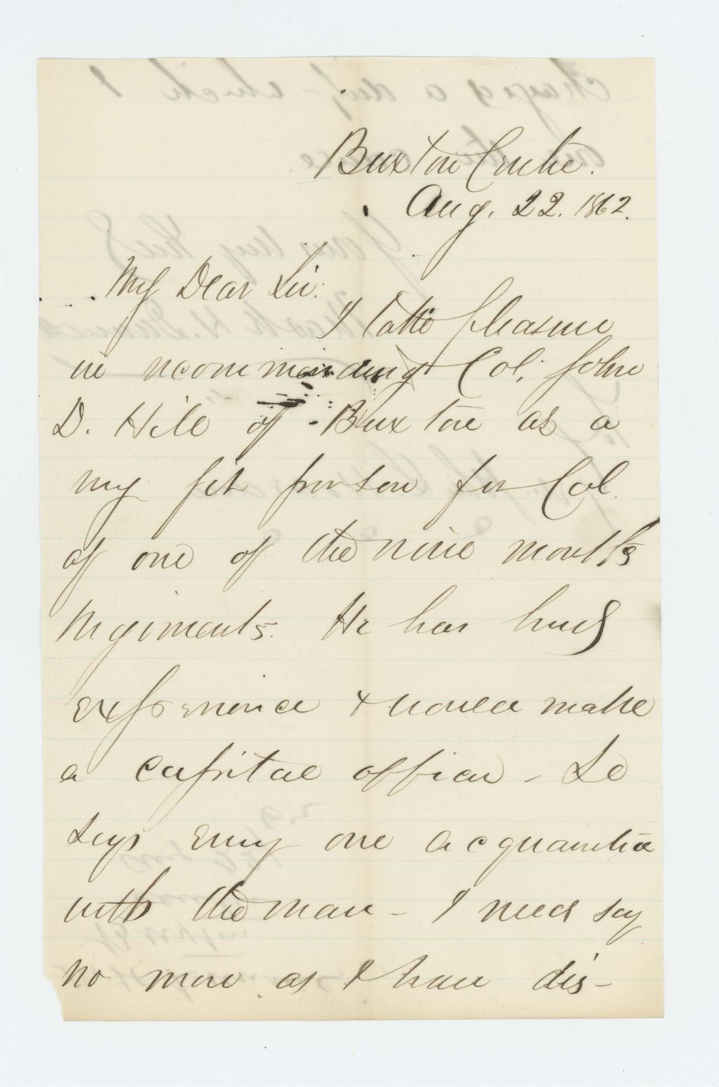 Miniature of Mark Dunnell recommends Colonel John Hill for a position in an new regiment