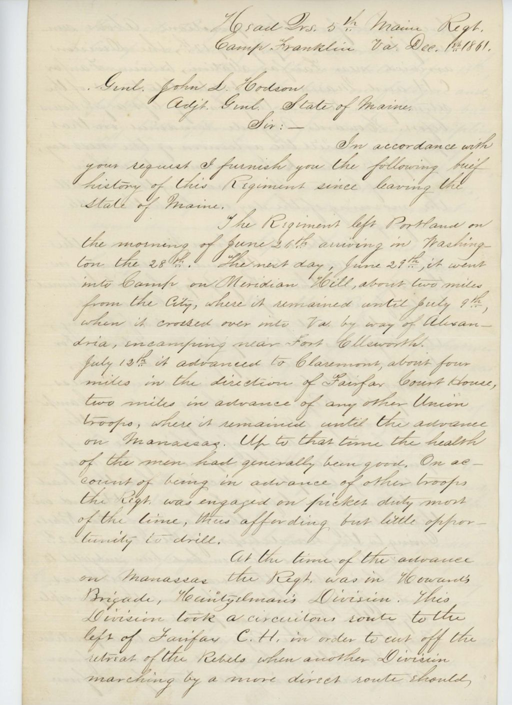 Miniature of Adjutant George Graffam submits a report of the regiment
