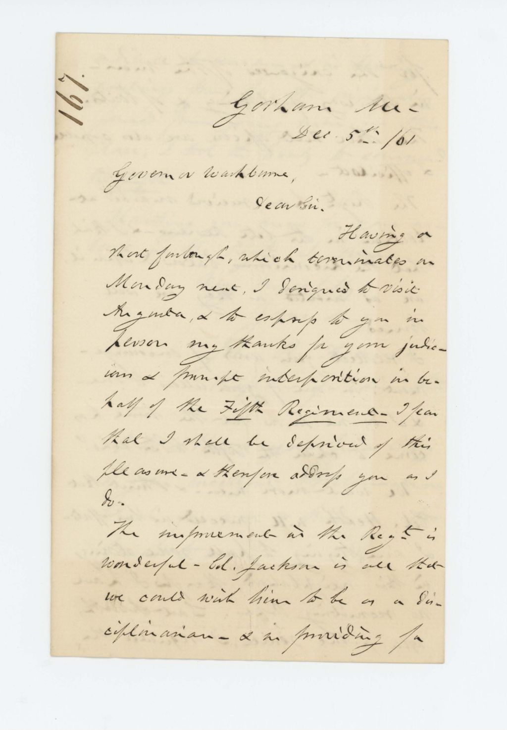 Miniature of Chaplain John R. Adams writes Governor Washburn