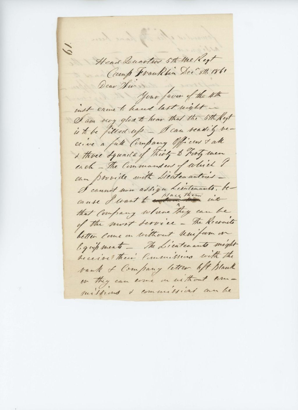 Miniature of Colonel Nathaniel Jackson writes regarding recruits and officers