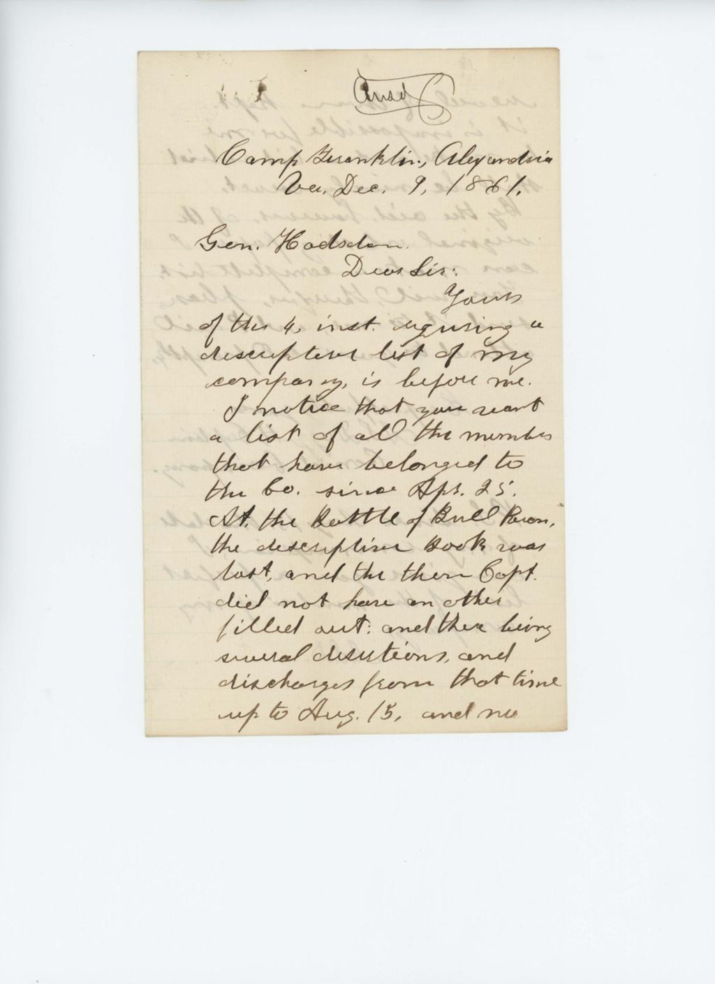 Miniature of Captain A.S. Daggett requests the company descriptive list