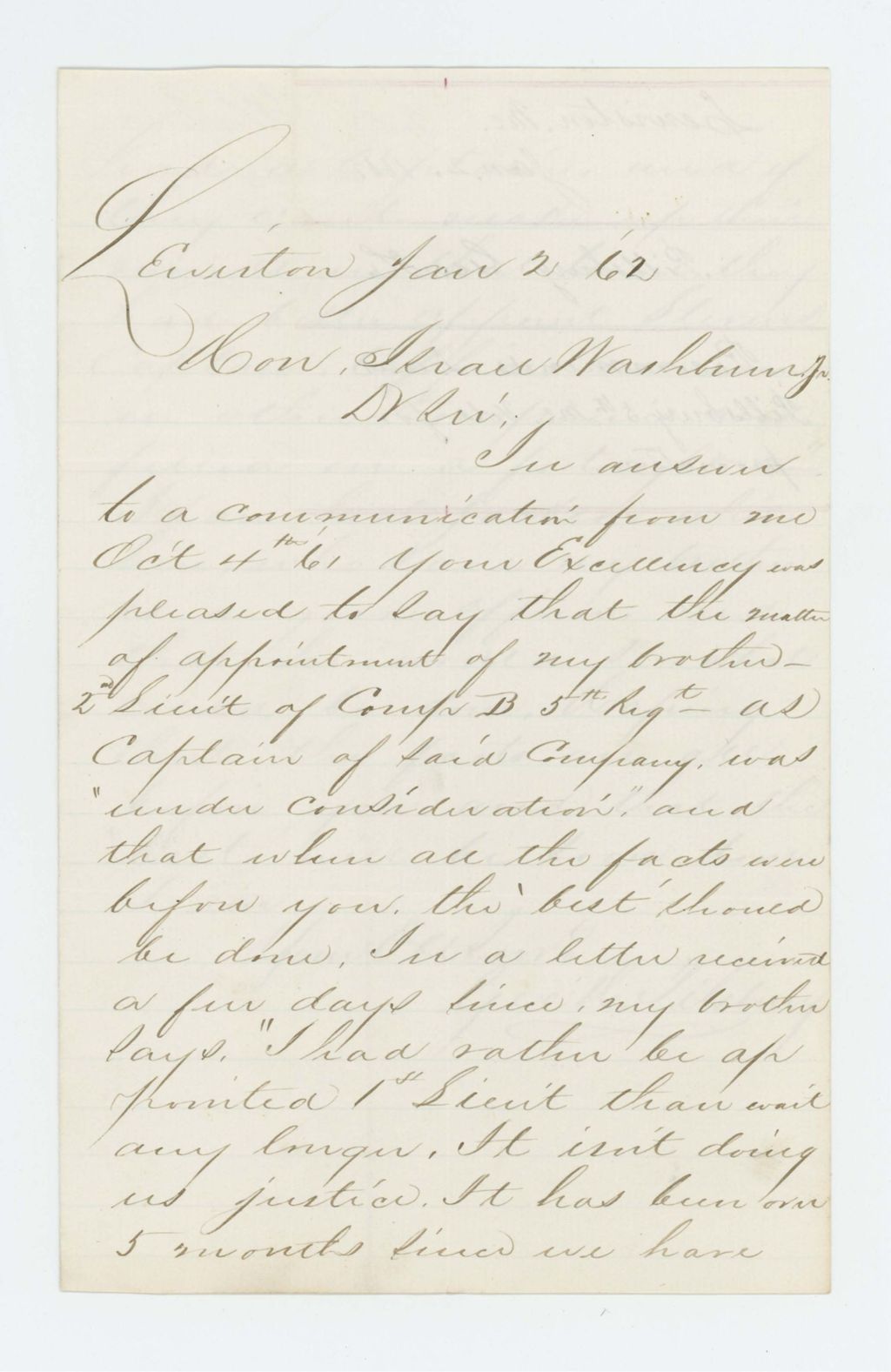 Miniature of George H. Pillsbury urges promotion of his brother
