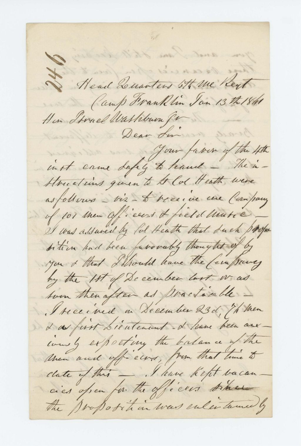 Miniature of Colonel Jackson writes Governor Washburn regarding recruits and rifles
