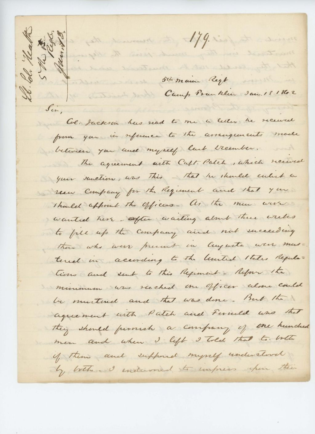 Miniature of Lieutenant Colonel W.S. Heath writes Governor Washburn regarding the regiment