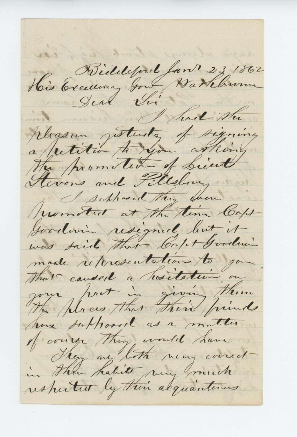 Miniature of E.H. Banks writes Governor Washburn regarding Biddeford petition
