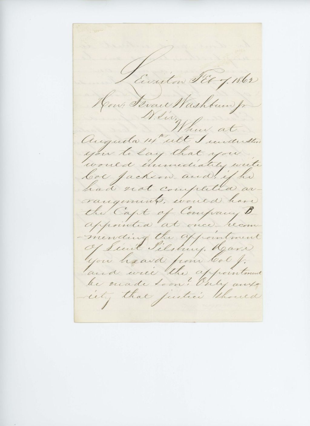 Miniature of George H. Pilsbury writes again regarding promotion of his brother