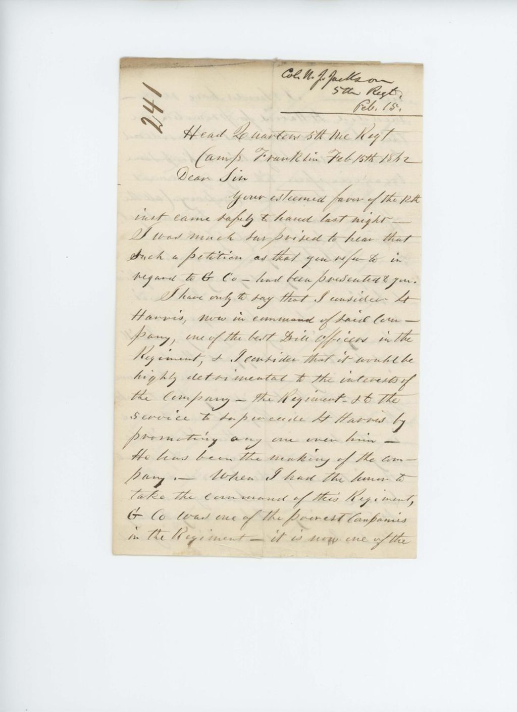 Miniature of Colonel Jackson disagrees with the petition for Lieutenant Deering's promotion