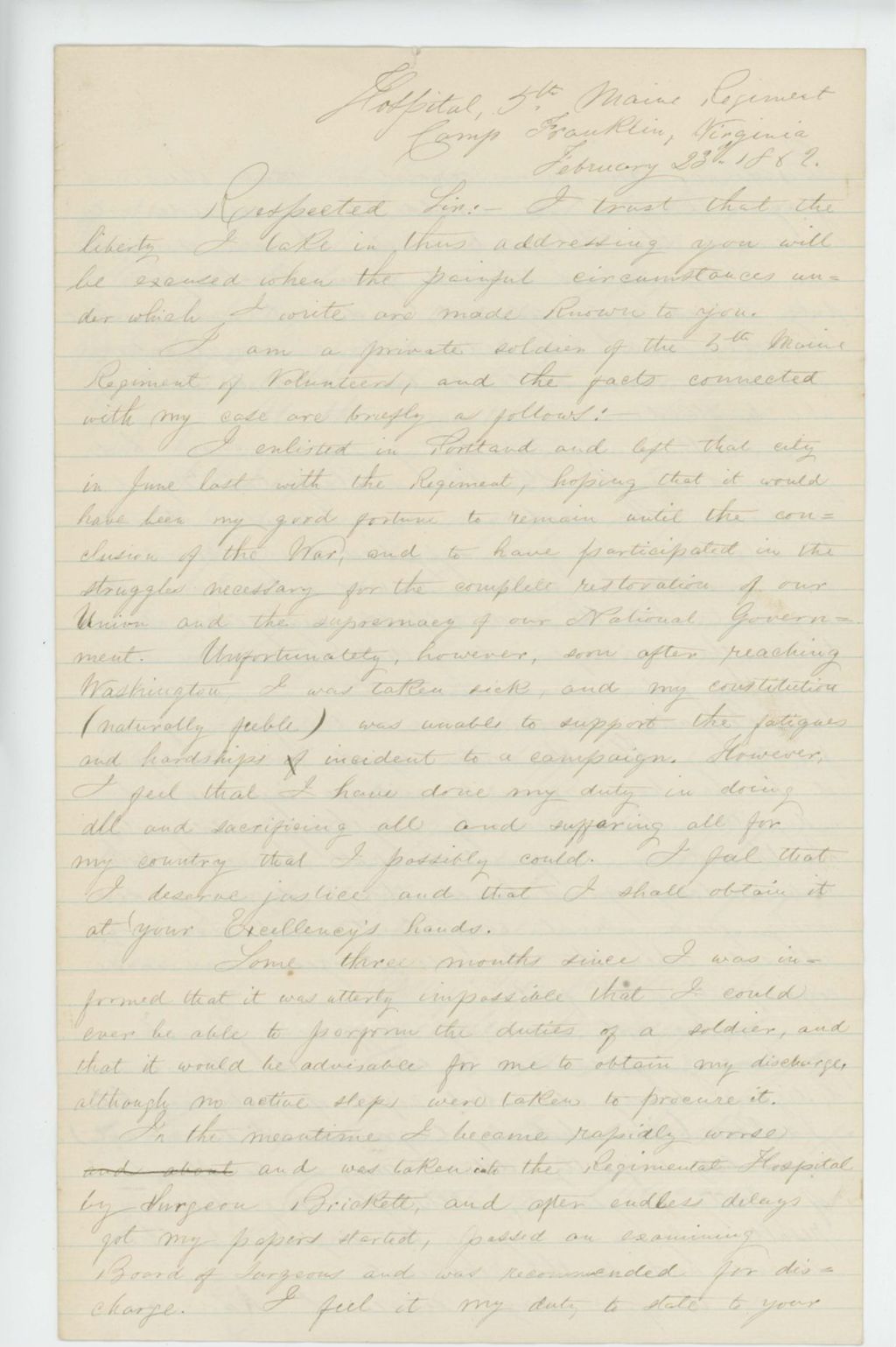 Miniature of Walter M. Sanford of Company G requests help in obtaining a discharge