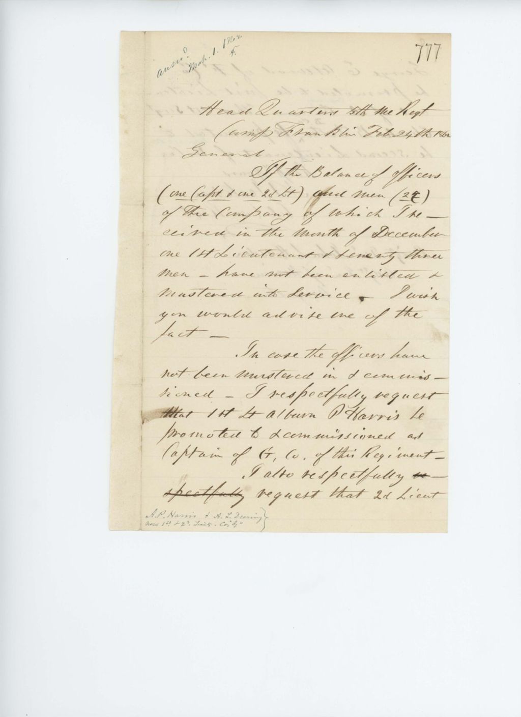 Miniature of Colonel Jackson writes General Hodsdon about enlistments and promotions