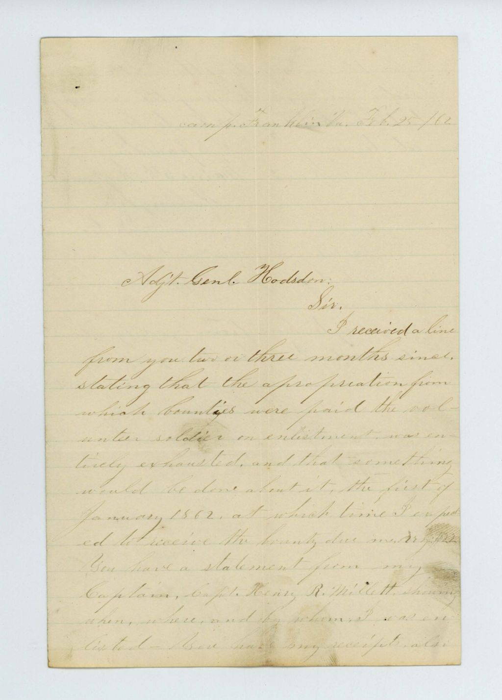 Miniature of James Spaulding inquires about bounty payment