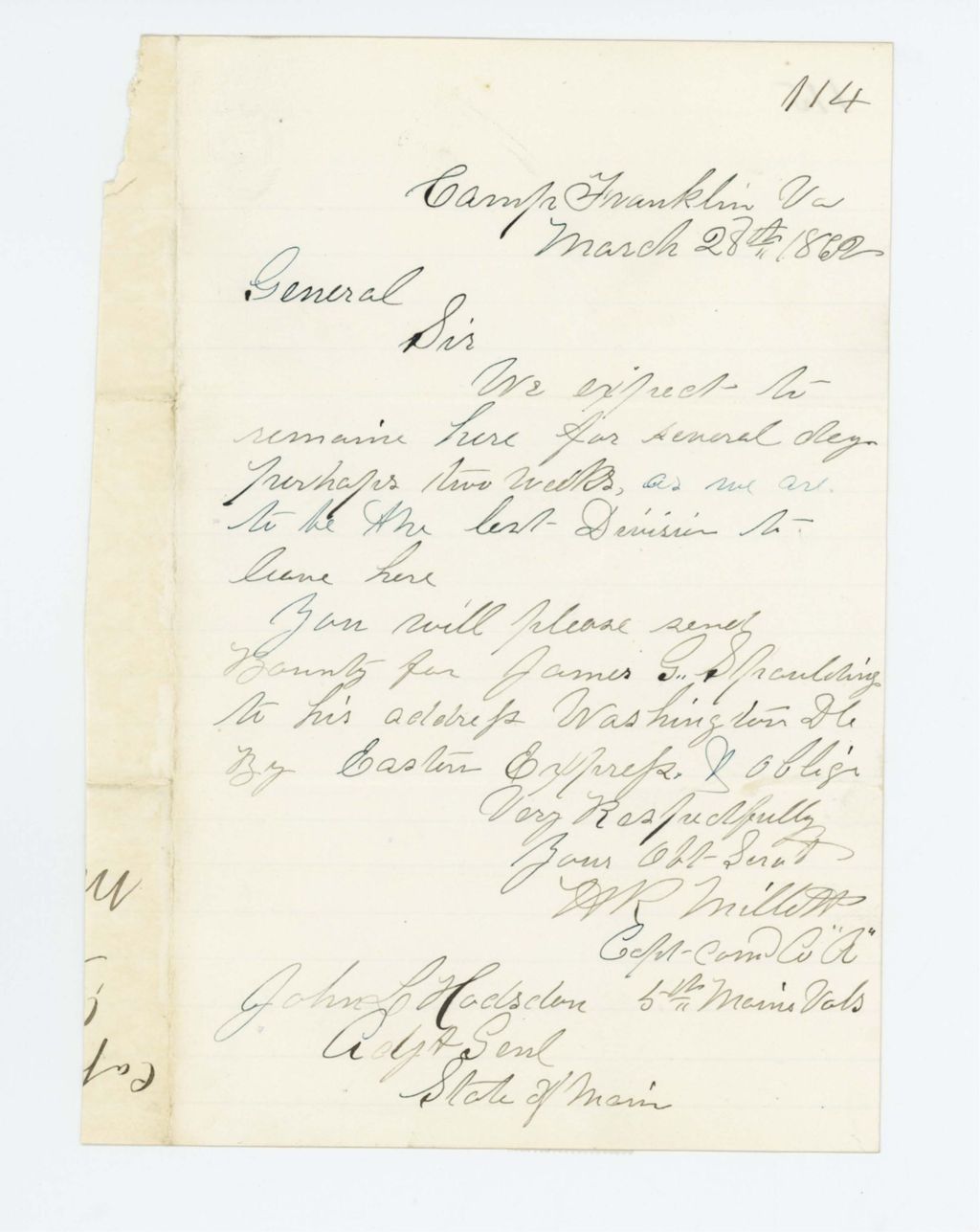 Miniature of Captain Henry Millett requests bounty payment for James Spaulding