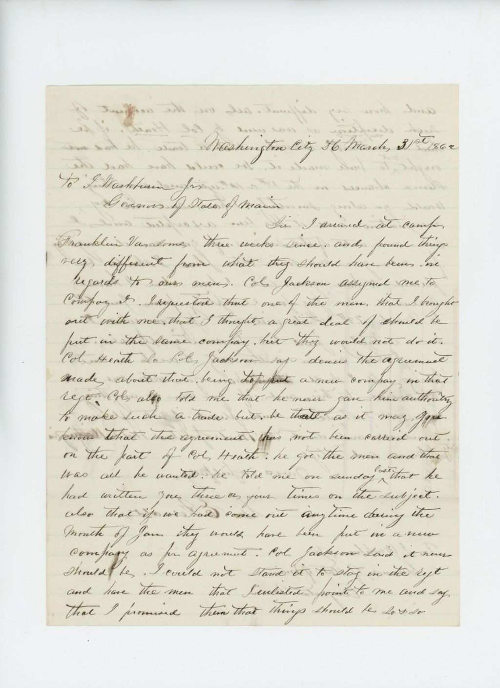 Miniature of George E. Fernald requests a commission from Governor Washburn