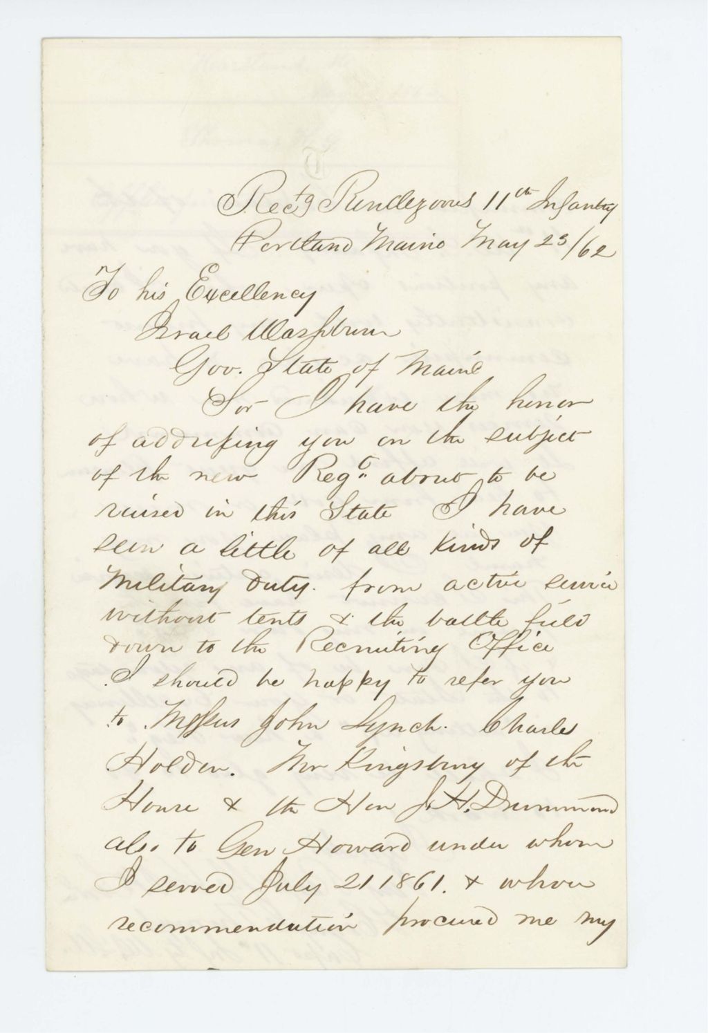 Miniature of Henry G. Thomas of the 11th Regiment applies for a commission