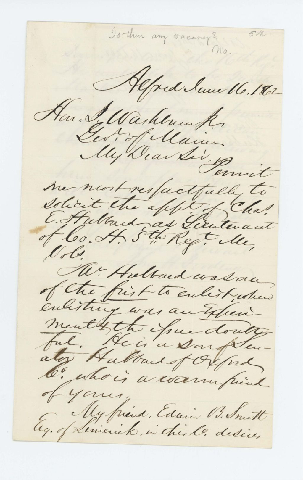 Miniature of John H. Goodenow recommends Sergeant Charles E. Hubbard for promotion