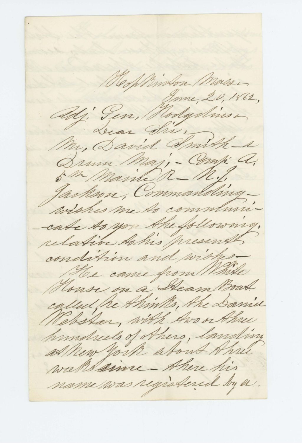 Miniature of George A. Warren writes for a furlough on behalf of David Smith, drum major