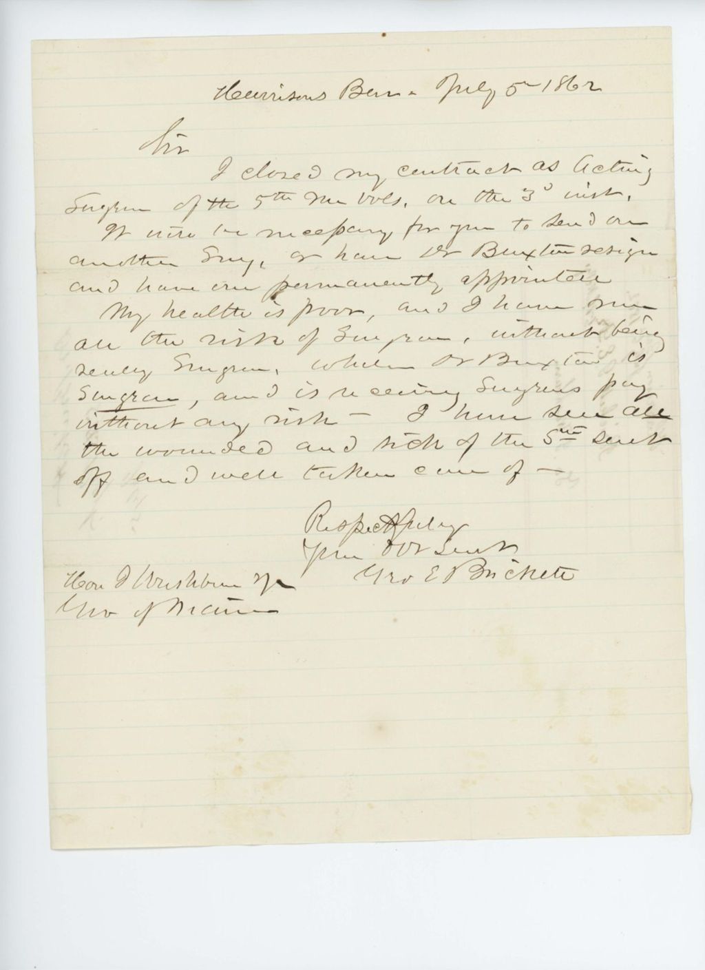 Miniature of Dr. George Brickett resigns as surgeon due to poor health