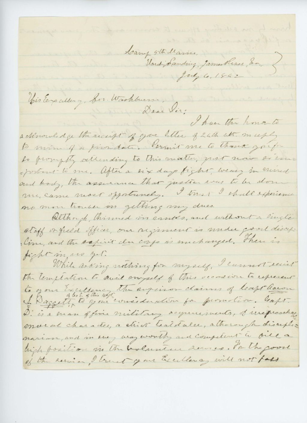 Miniature of Lieutenant W.E. Stevens recommends Captain Aaron S. Daggett for promotion