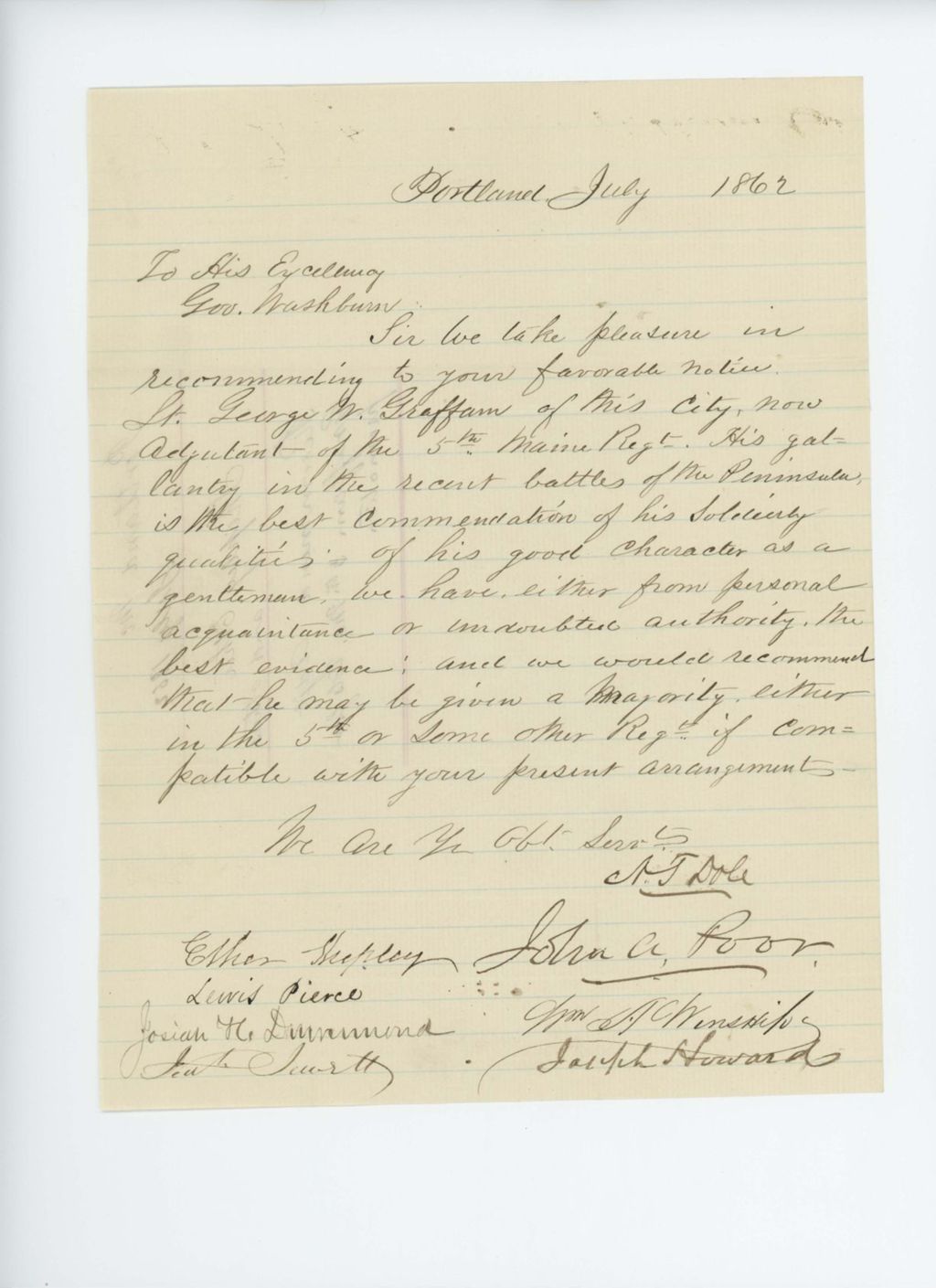 Miniature of John A. Poor and others recommend Lieutenant George W. Graffam for promotion