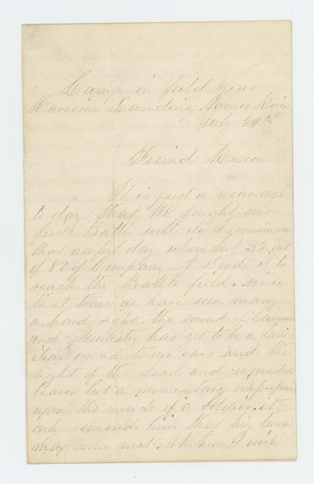 Miniature of John Summersides writes to his friend Roscoe about obtaining a promotion in a new regiment