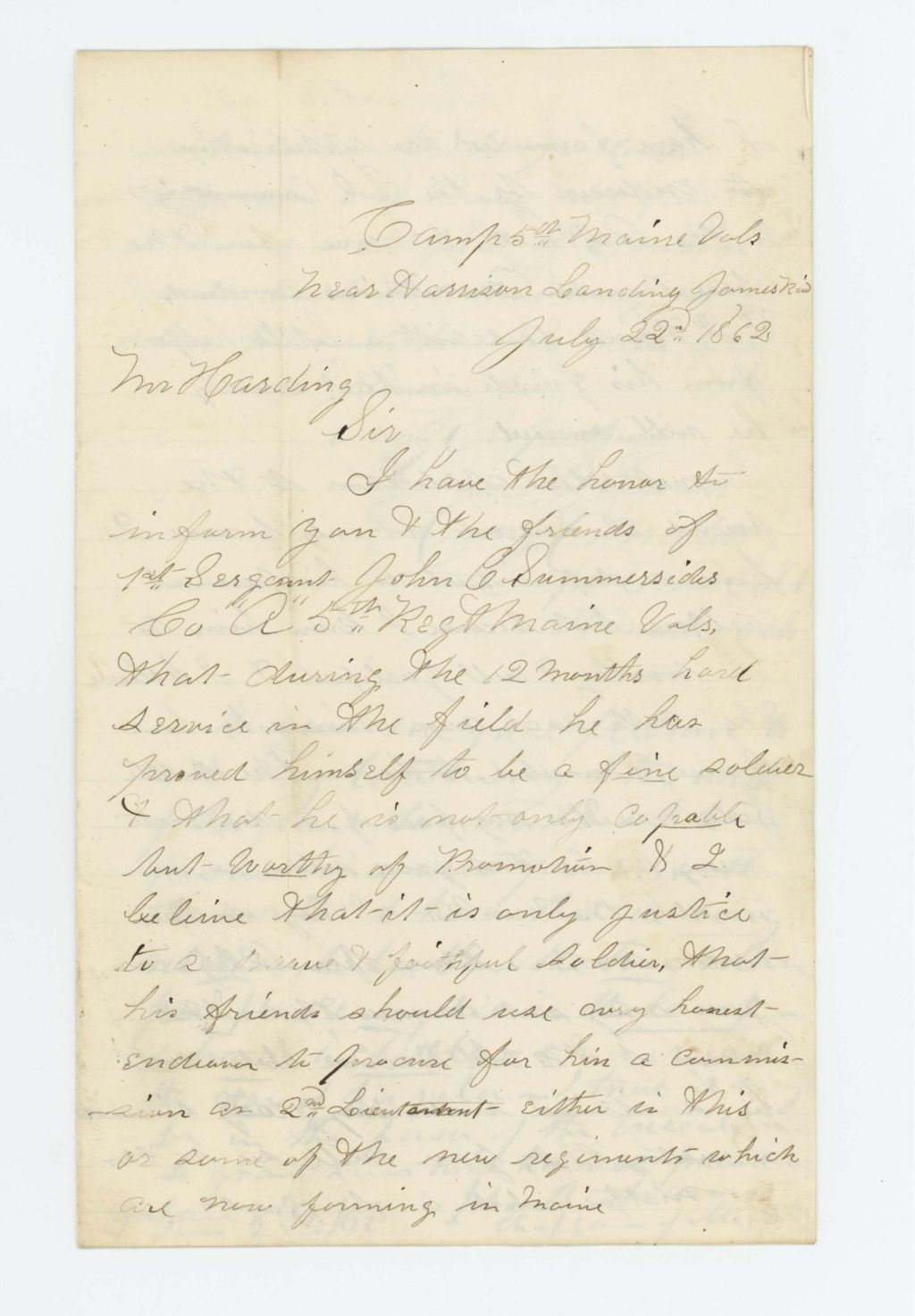 Miniature of Captain Henry Millett recommends the promotion of John Summersides