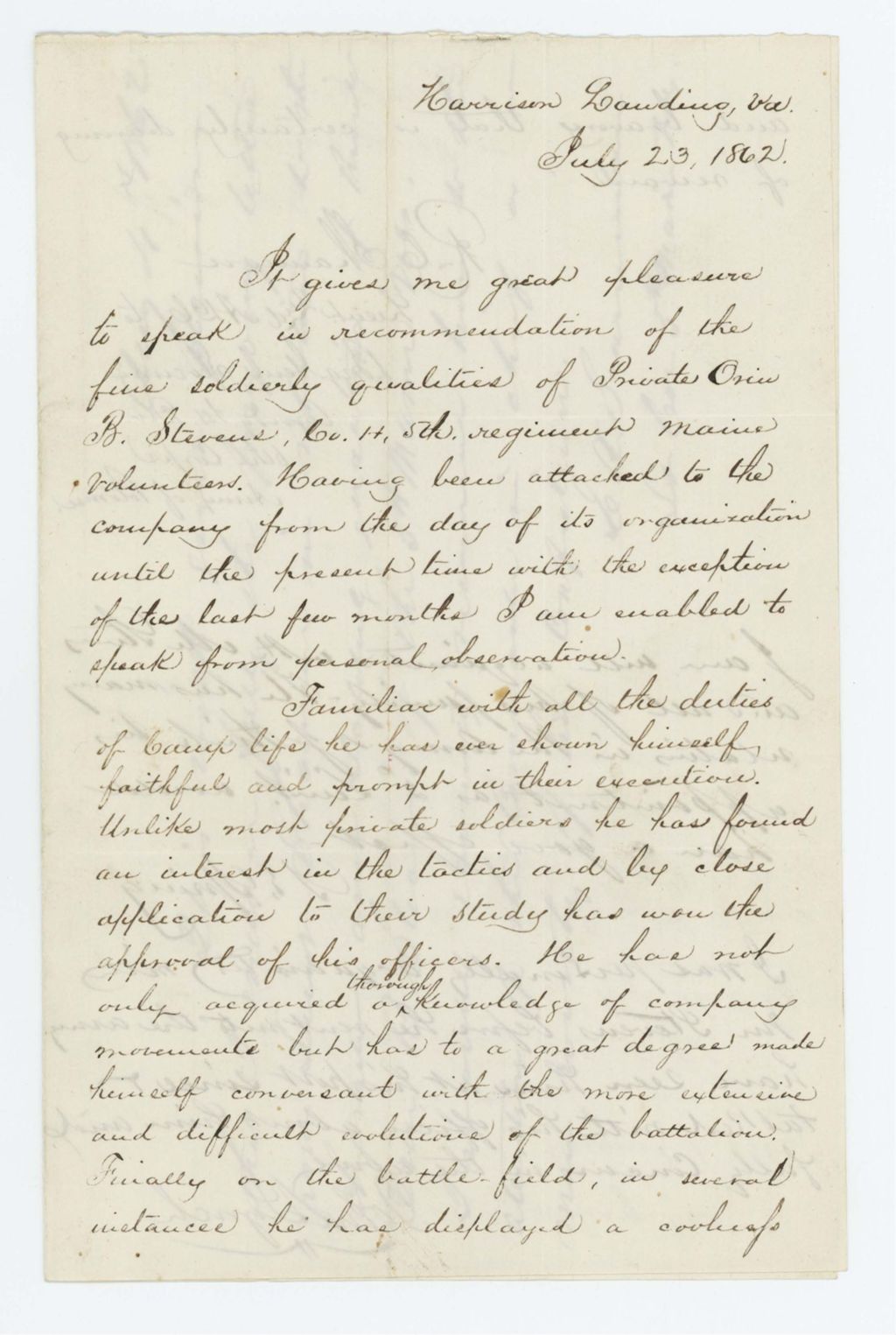 Miniature of Richard C. Shannon and others recommend Private Orin B. Stevens for promotion