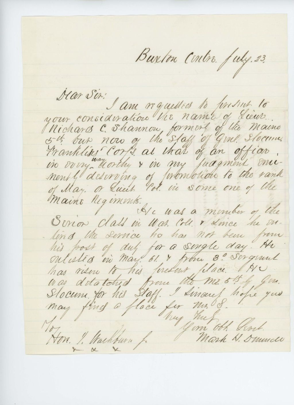 Miniature of Mark Dunnell recommends Richard C. Shannon for promotion
