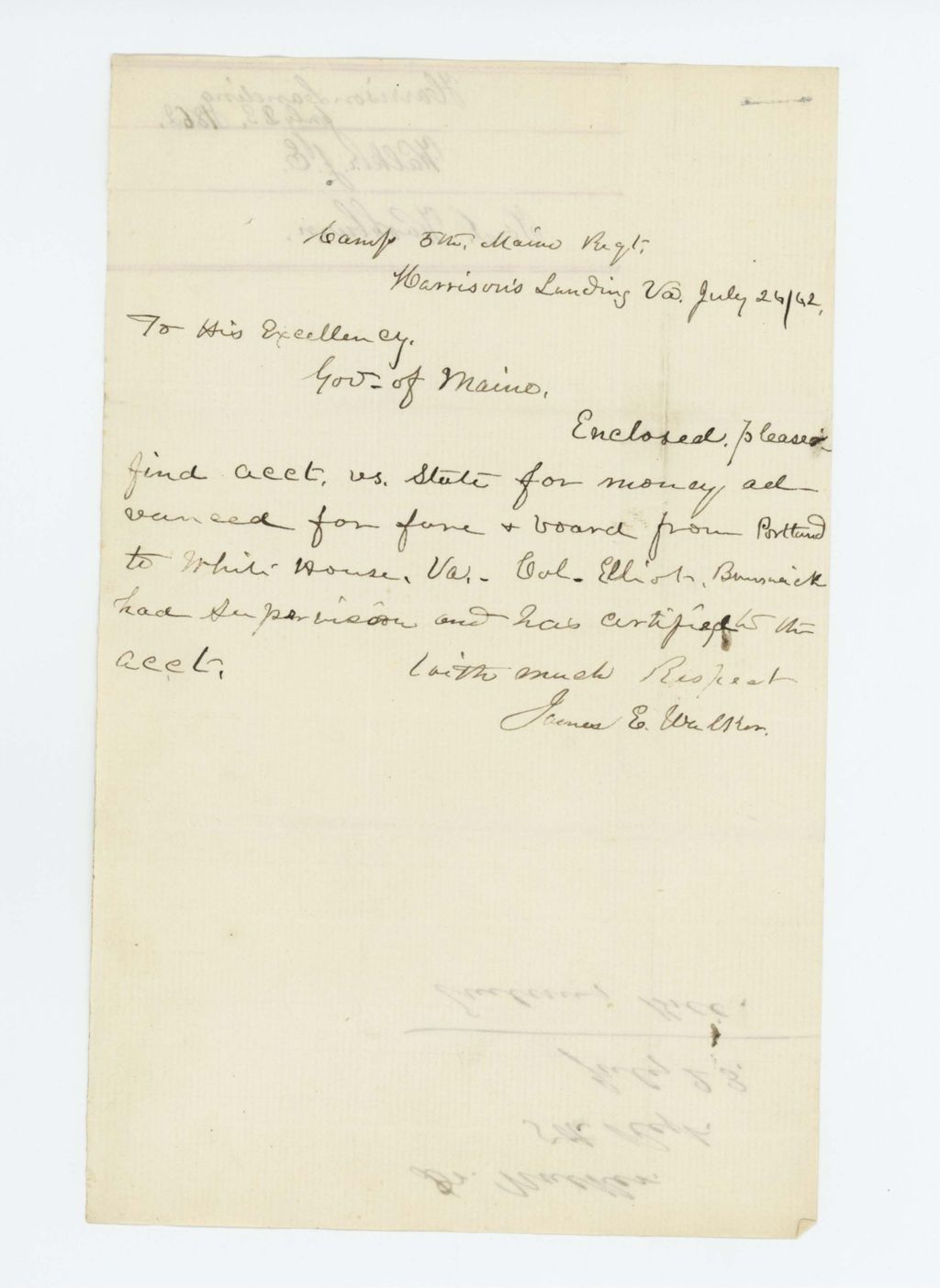 Miniature of James Walker forwards receipt for money advanced to Dr. Walker