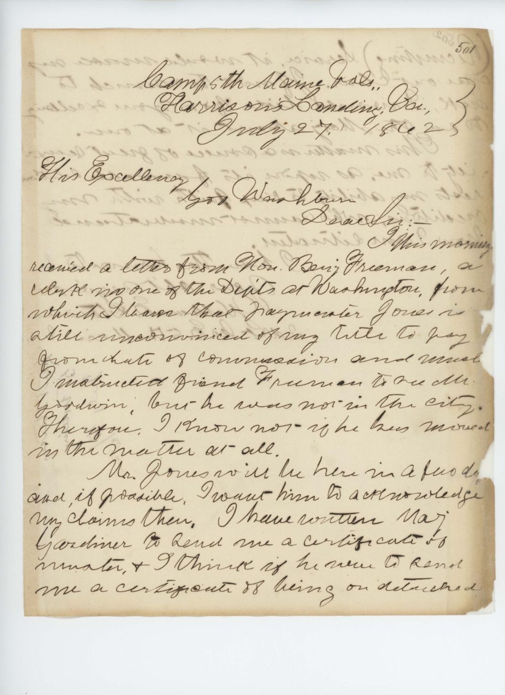 Miniature of Lieutenant William Stevens writes Governor Washburn about his difficulty obtaining payment