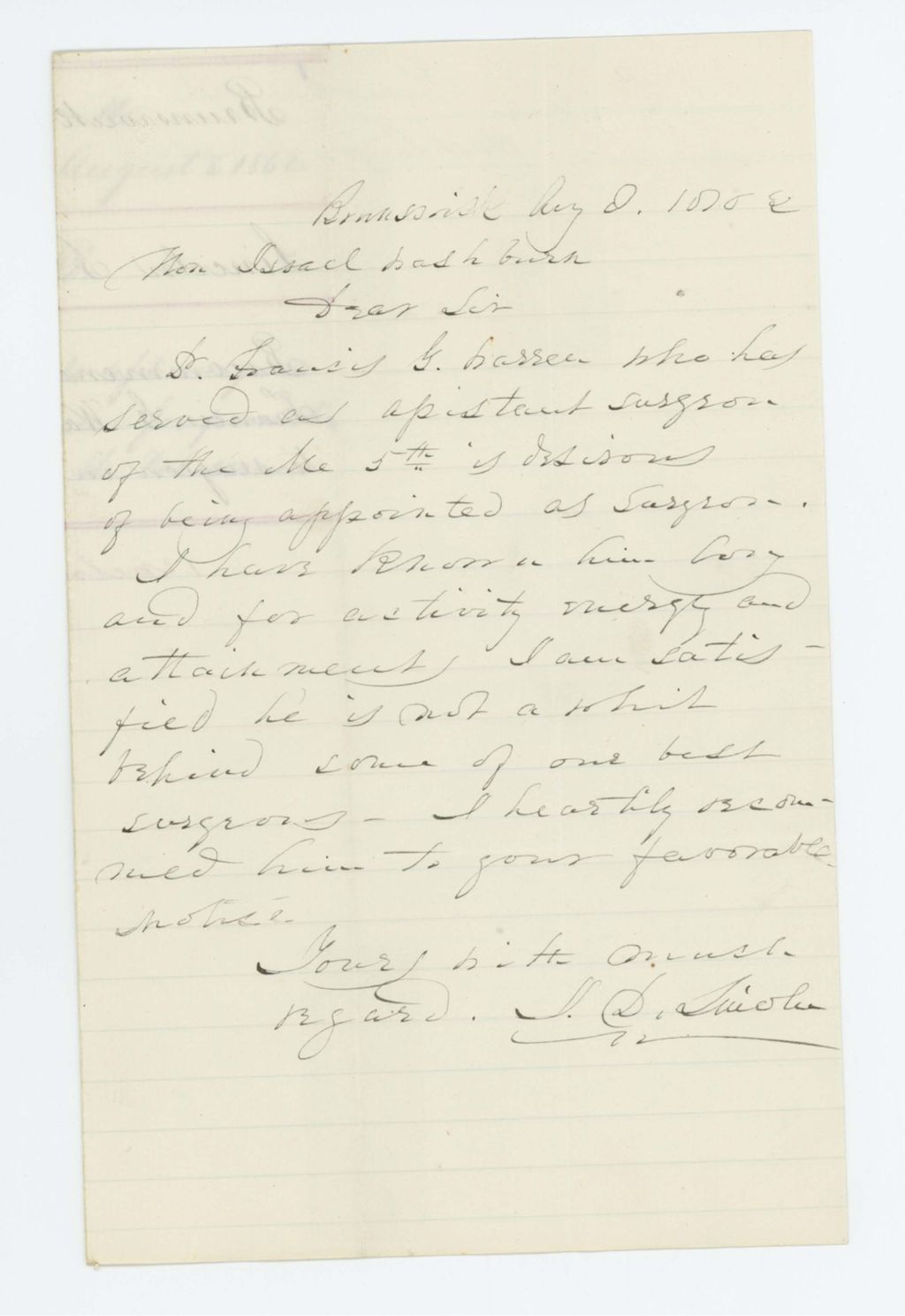 Miniature of J.D. Lincoln recommends promotion of Dr. Francis G. Warren