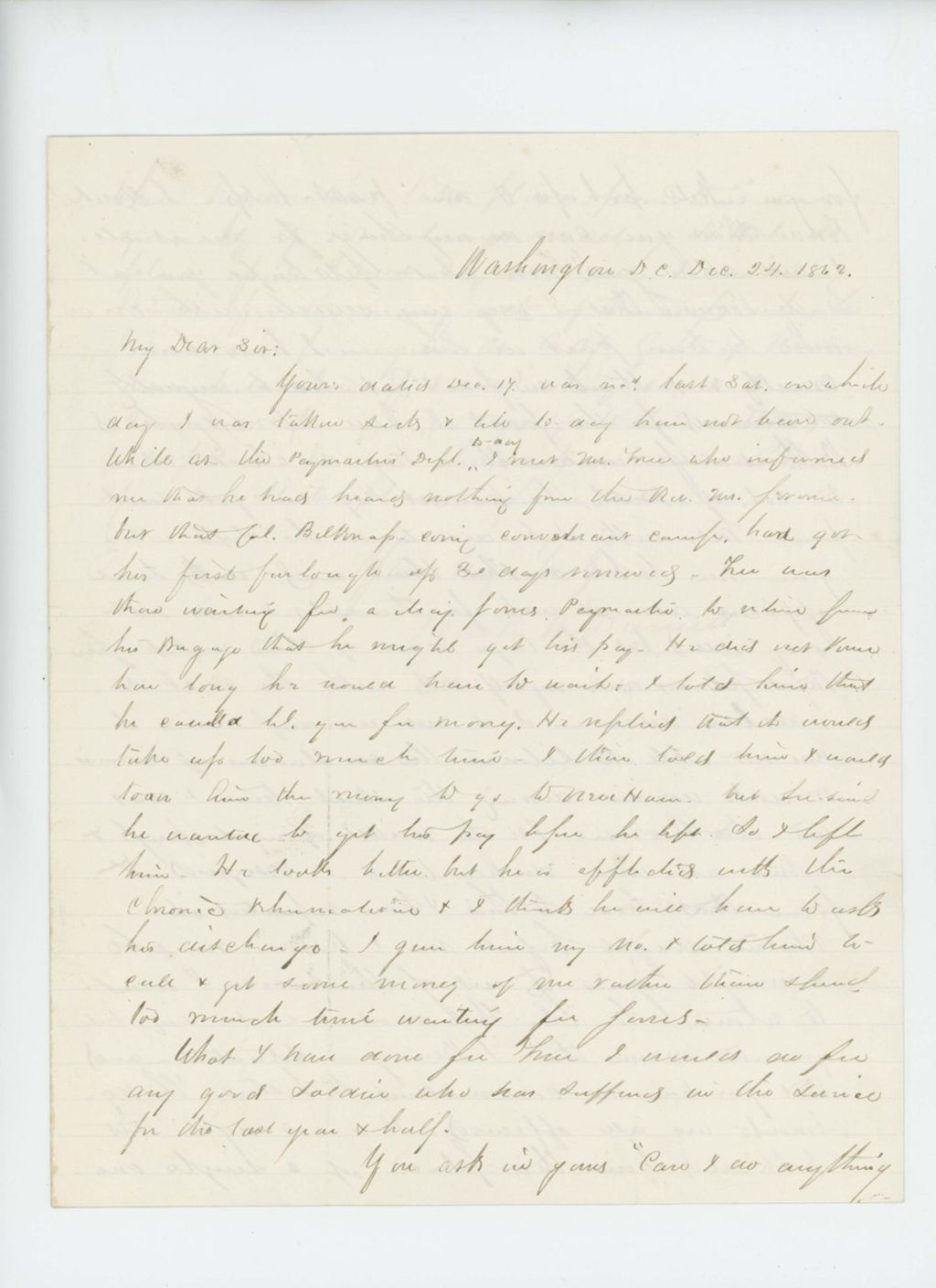 Miniature of Mark Dunnell writes regarding paymaster