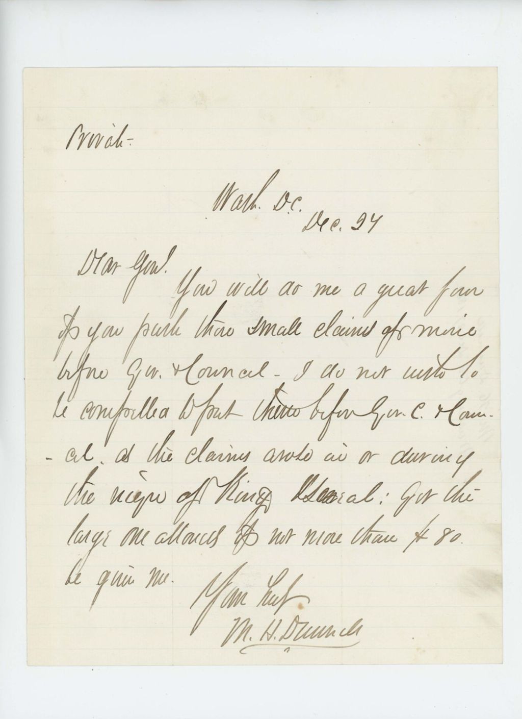Miniature of Mark Dunnell requests his claims be put before the Governor and Council