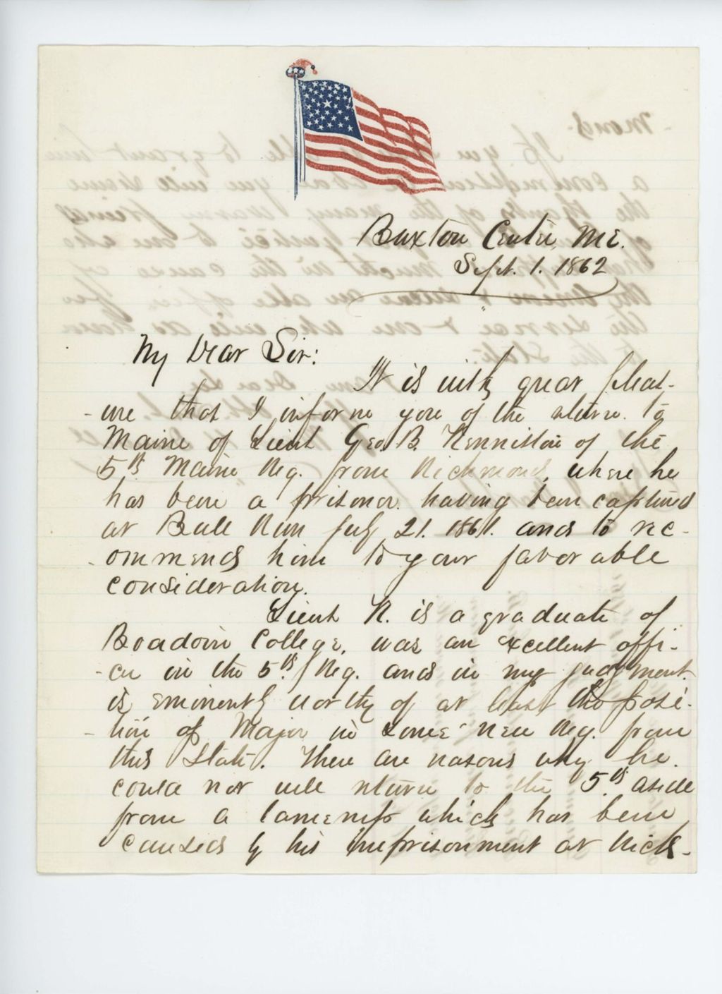 Miniature of Mark Dunnell recommends Lieutenant George B. Kenniston for promotion to Major