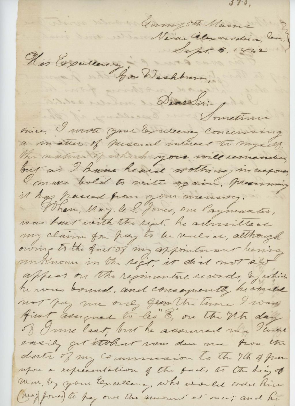 Miniature of Lieutenant William E. Stevens writes Governor Washburn about his pay