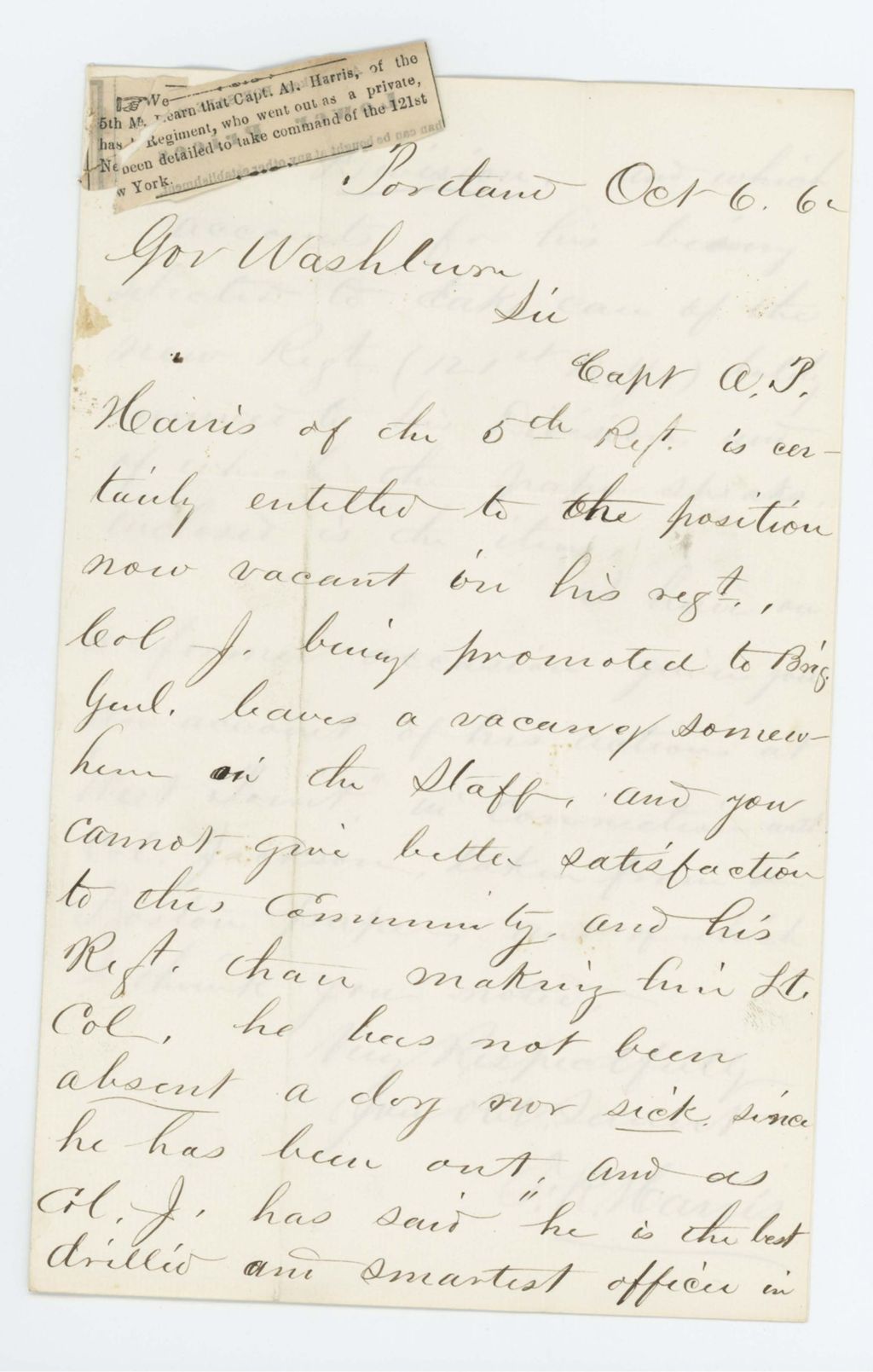 Miniature of F. R. Harris recommends promotion of Captain A.P. Harris