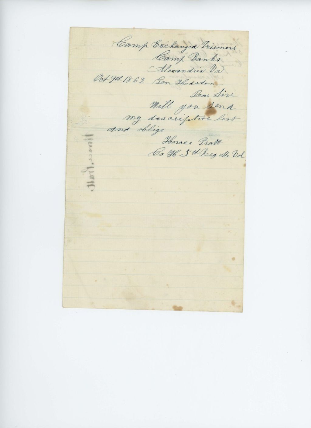Miniature of Horace Pratt of Company H requests his descriptive list