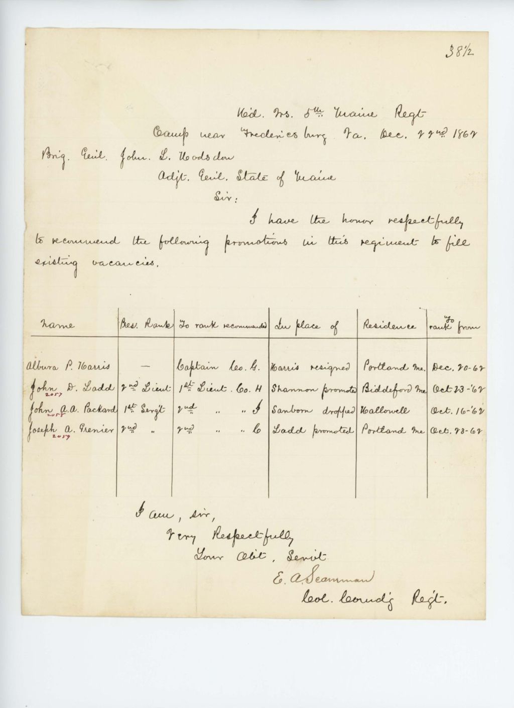 Miniature of Colonel Scamman recommends promotions