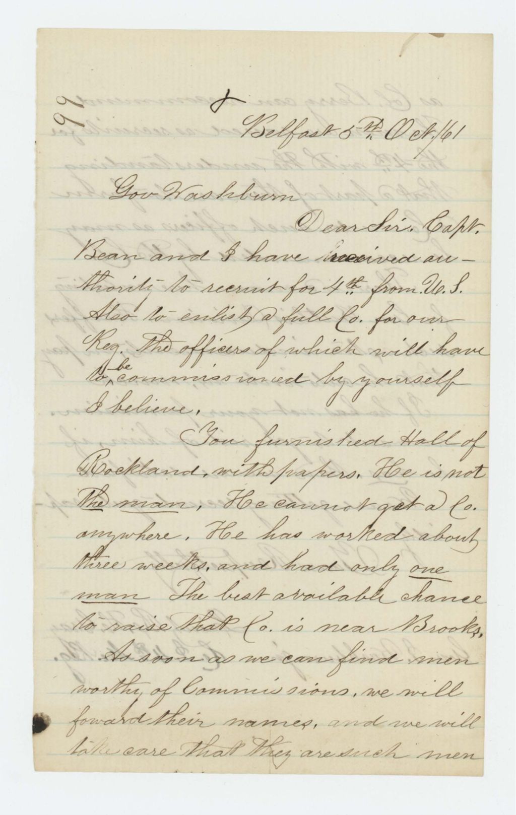 Miniature of Lieutenant R.H. Gray writes Governor Washburn about recruitments