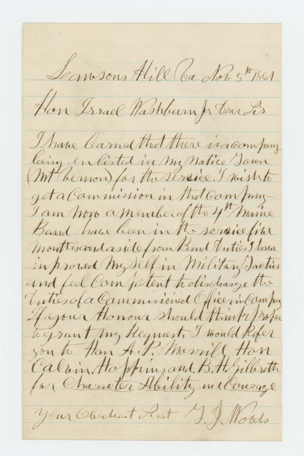 Miniature of T.J. Woods requests a commission in a new regiment