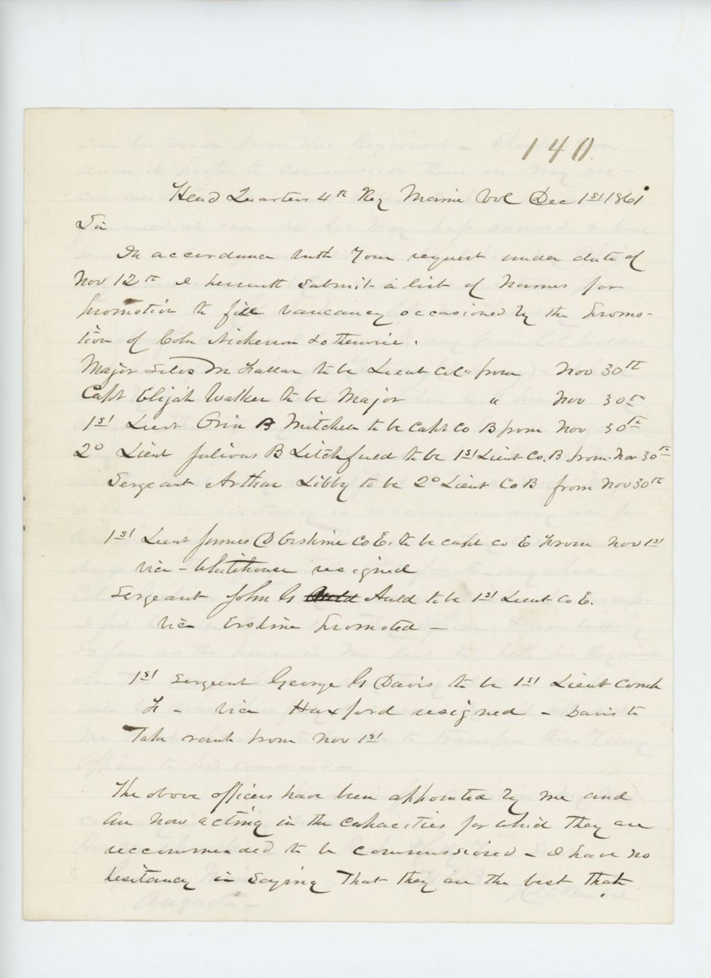 Miniature of Colonel Berry submits a list of names for promotion