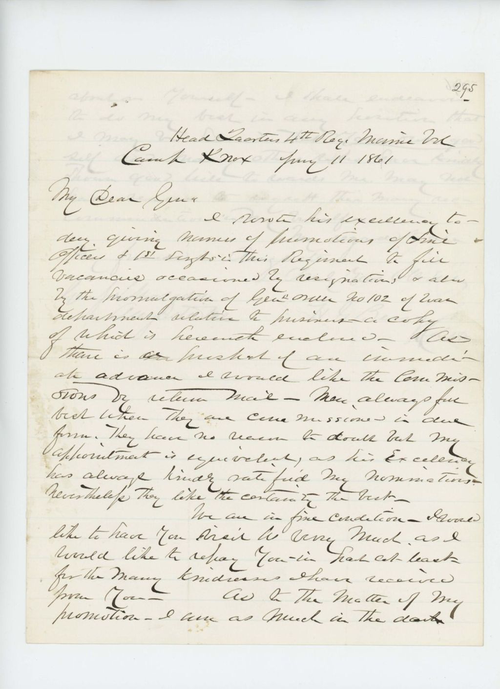 Miniature of Colonel Berry writes Adjutant General Hodsdon regarding the list of recommendations he sent to Governor Washburn