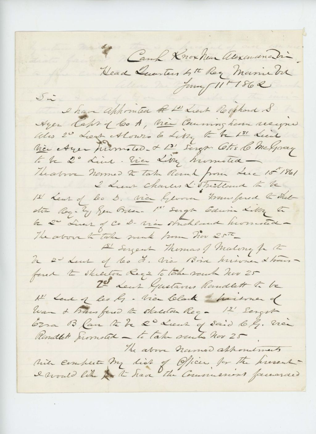 Miniature of Colonel Berry recommends Lieutenant Richard Ayer and others for promotion