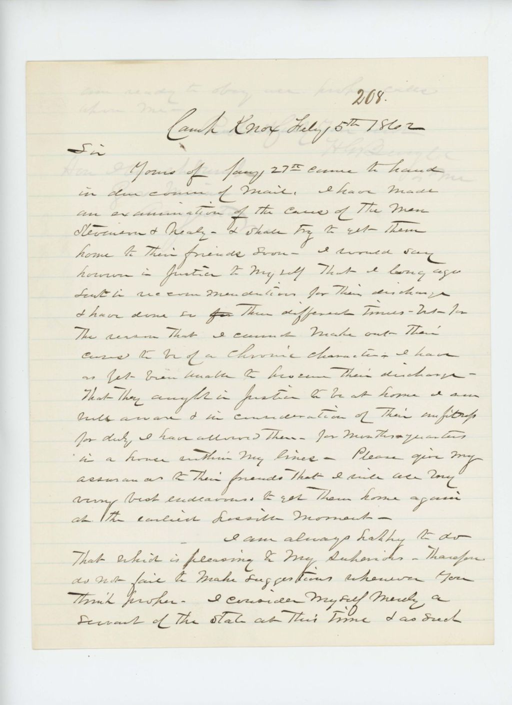 Miniature of Colonel Berry writes Governor Washburn regarding discharge of Stevenson and Nealy